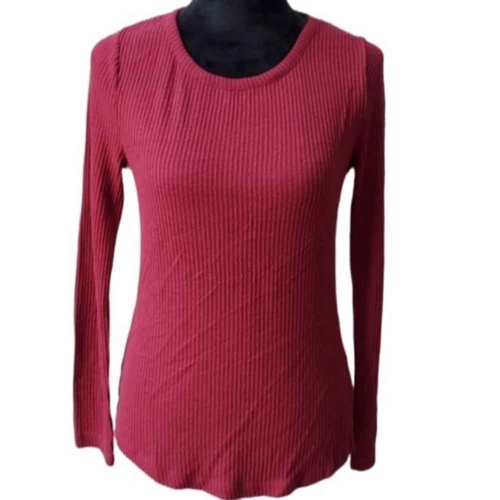 Old Navy Shirt Small Petite Maroon Light Sweater Ribbed